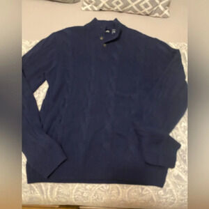 Chaps Preppy 3 Button Mock Neck Navy Heavy Cable Knit Cotton Sweater Size XL